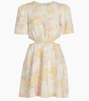 Wayf Plaza Cut-Out Minidress Yellow Garden Twee Floral Coquette Sz XL Cocktail